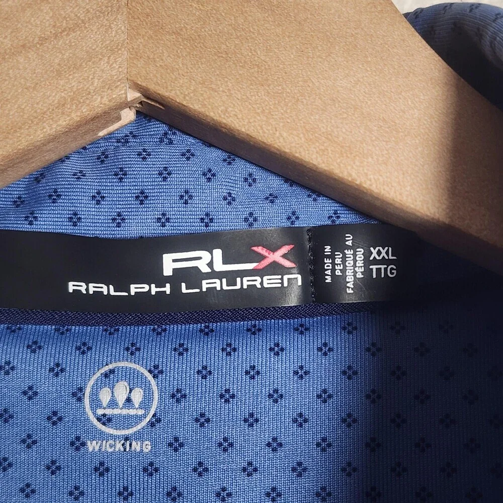 RLX Ralph Lauren Polo Shirt Mens 2XL Blue Geometric Wicking Golf Performance